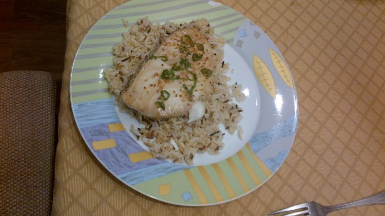 Sake-steamed sea bass